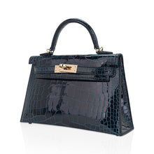 Load image into Gallery viewer, Limited Edition Verso Mini Kelly 20 Sellier Bag Vert Rousseau &amp; Blue Paon Alligator with Permabrass Hardware