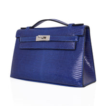 Load image into Gallery viewer, Kelly Pochette Bag Blue Sapphire Lizard Clutch Palladium Hardware