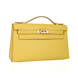Kelly Pochette Bag Lime Clutch Gold Hardware Swift Leather