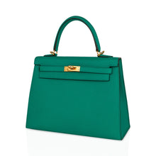 Load image into Gallery viewer, Kelly 25 Sellier Bag Jade Epsom Leather with Gold Hardware