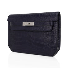 Load image into Gallery viewer, Kelly Depeches 25 Pouch Blue Indigo Matte Alligator with Palladium Hardware