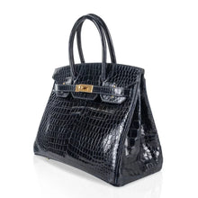 Load image into Gallery viewer, Birkin 30 Bag Blue Marine Porosus Crocodile Gold Hardware
