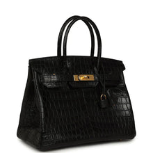 Load image into Gallery viewer, Birkin Black Matte Niloticus Crocodile Gold Hardware