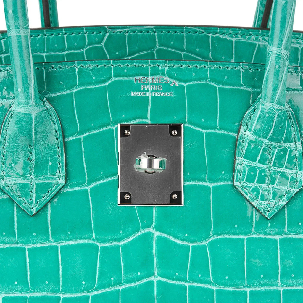 Limited Edition Birkin 30 Bag Vert Jade Porosus Crocodile with Palladium Hardware