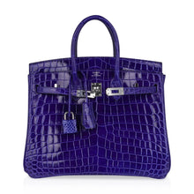 Load image into Gallery viewer, Birkin 25 Bag Blue Electric Crocodile Vivid Jewel Palladium Hardware
