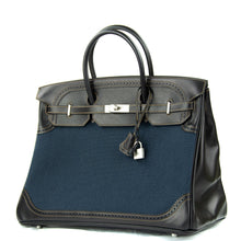 Load image into Gallery viewer, Birkin 40 Ghillies Denim Fonce Toile / Black Evercalf Bag Limited Edition