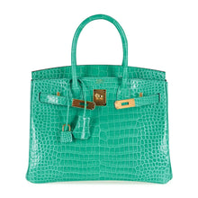 Load image into Gallery viewer, Birkin 30 Bag Jade Porosus Crocodile Gold Hardware