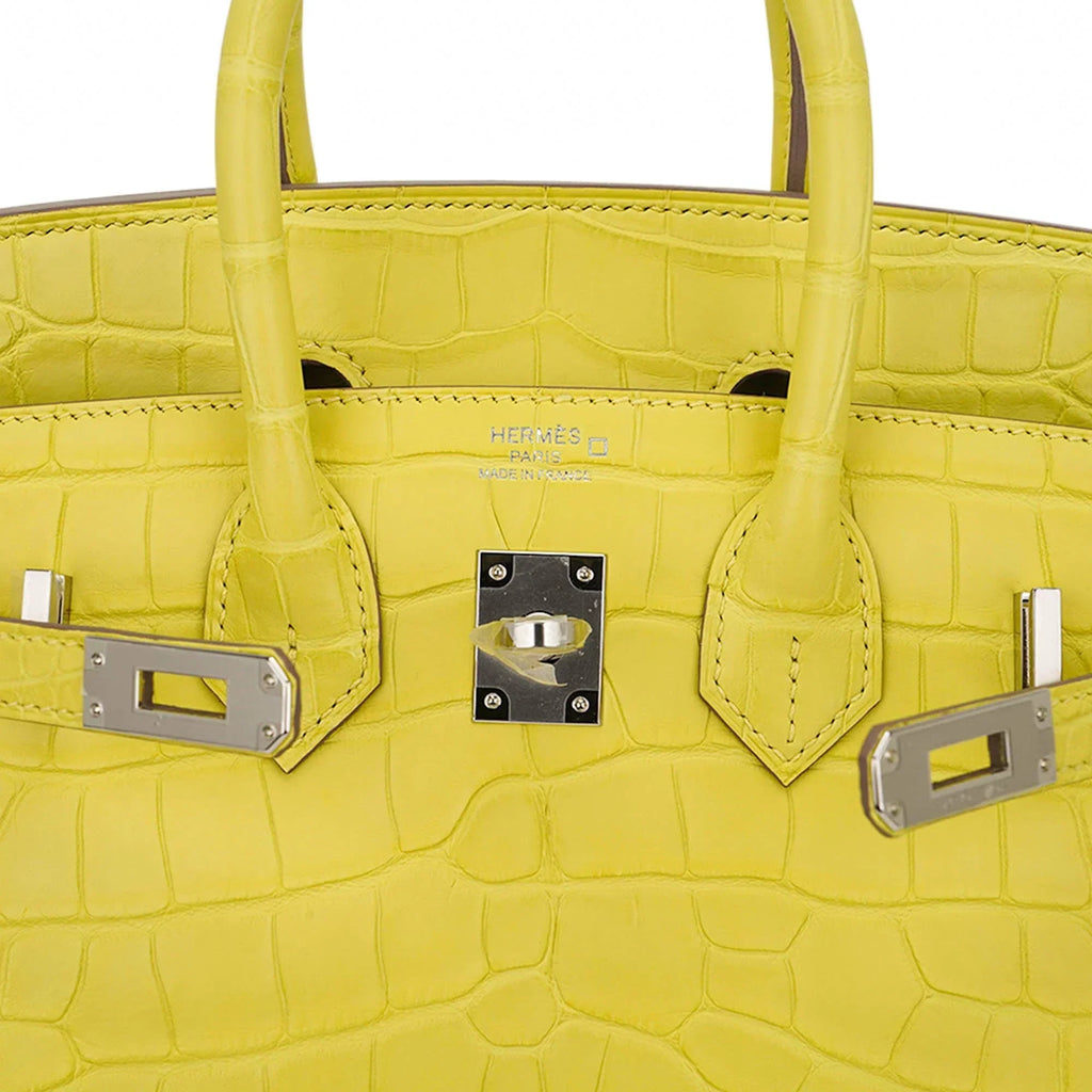 Birkin 25 Bag Lime Matte Alligator with Palladium Hardware