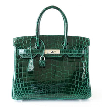 Load image into Gallery viewer, Birkin 30 Bag Emeraude Emerald Porosus Crocodile Palladium