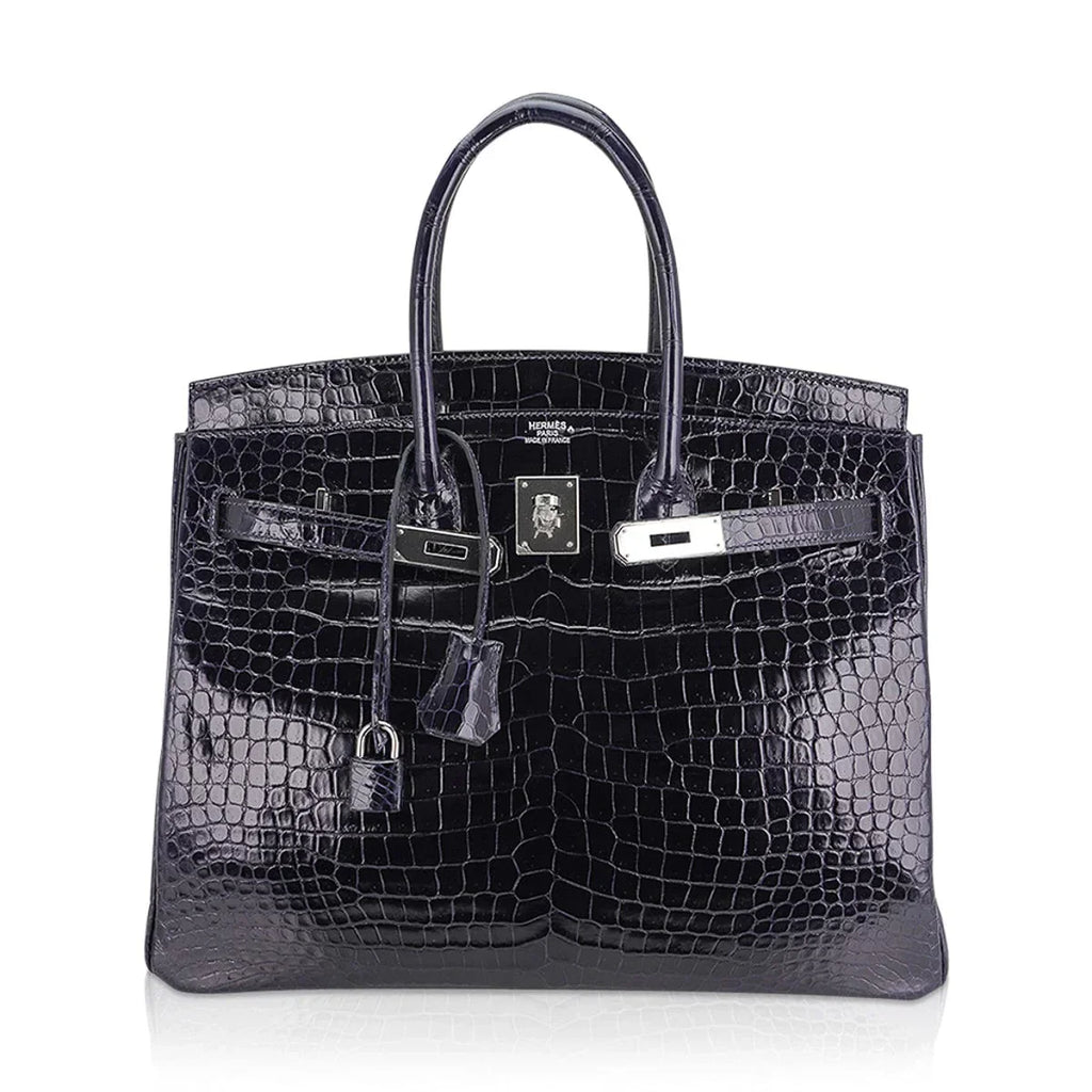 Birkin 35 Bag Blue Marine Porosus Crocodile with Palladium Hardware