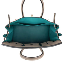 Load image into Gallery viewer, HSS Tri-Color Birkin 35 Gris Tourterelle Blue Paon &amp; Purple Stitching Special Order Bag