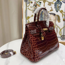 Load image into Gallery viewer, Birkin Bordeaux Shiny Porosus Crocodile Gold Hardware