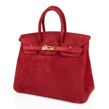 Load image into Gallery viewer, Birkin 25 Doblis Bag Rouge Vif Suede Gold Hardware