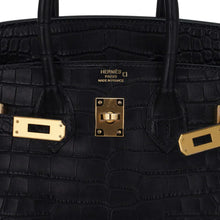 Load image into Gallery viewer, Birkin 25 Bag Black Matte Alligator with Gold Hardware