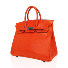Load image into Gallery viewer, Birkin 25 Bag Orange Tangerine Lizard with Ruthenium Hardware