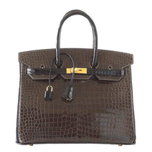 Load image into Gallery viewer, Birkin 35 Bag HSS Porosus Crocodile Gris Elephant / Black Gold Hdw