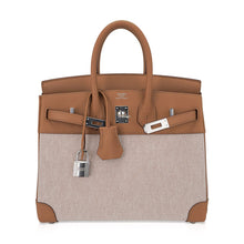 Load image into Gallery viewer, Limited Edition Birkin 25 Bag in Biscuit Swift Leather &amp; Ecru Toile H with Palladium Hardware