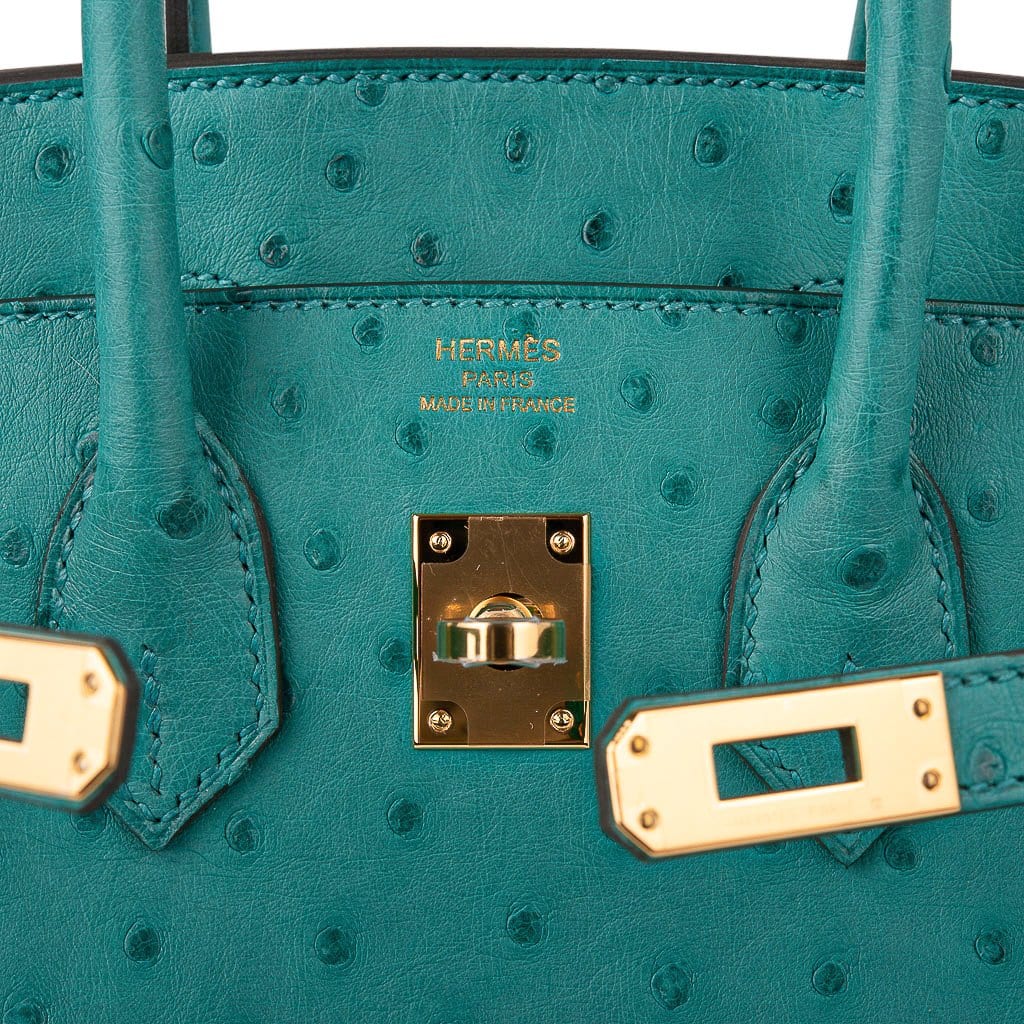 Birkin 25 Bag Vert Verone Ostrich Gold Hardware