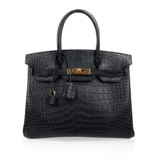 Load image into Gallery viewer, Birkin 30 Bag Black Matte Alligator Gold Hardware