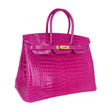 Load image into Gallery viewer, Birkin 35 Rose Scheherazade Porosus Crocodile Bag Gold Hardware