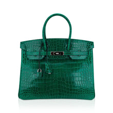 Load image into Gallery viewer, Birkin 35 Bag Emerald Porosus Crocodile with Palladium Hardware
