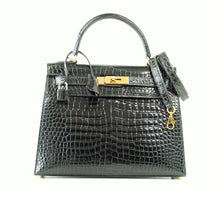 Load image into Gallery viewer, Kelly 28 Bag Exotic Vert Fonce Porosus Crocodile Gold