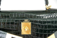 Load image into Gallery viewer, Kelly 28 Bag Exotic Vert Fonce Porosus Crocodile Gold