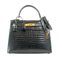 Load image into Gallery viewer, Kelly 28 Bag Exotic Vert Fonce Porosus Crocodile Gold