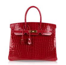 Load image into Gallery viewer, Birkin 35 Braise Lipstick Red Crocodile Gold Hardware
