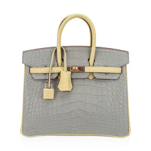 Load image into Gallery viewer, Special Order HSS Birkin 25 Bag Gris Perle &amp; Vanille Matte Alligator with Rose Gold Hardware