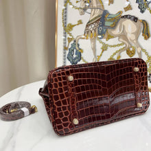 Load image into Gallery viewer, Birkin Bordeaux Shiny Porosus Crocodile Gold Hardware