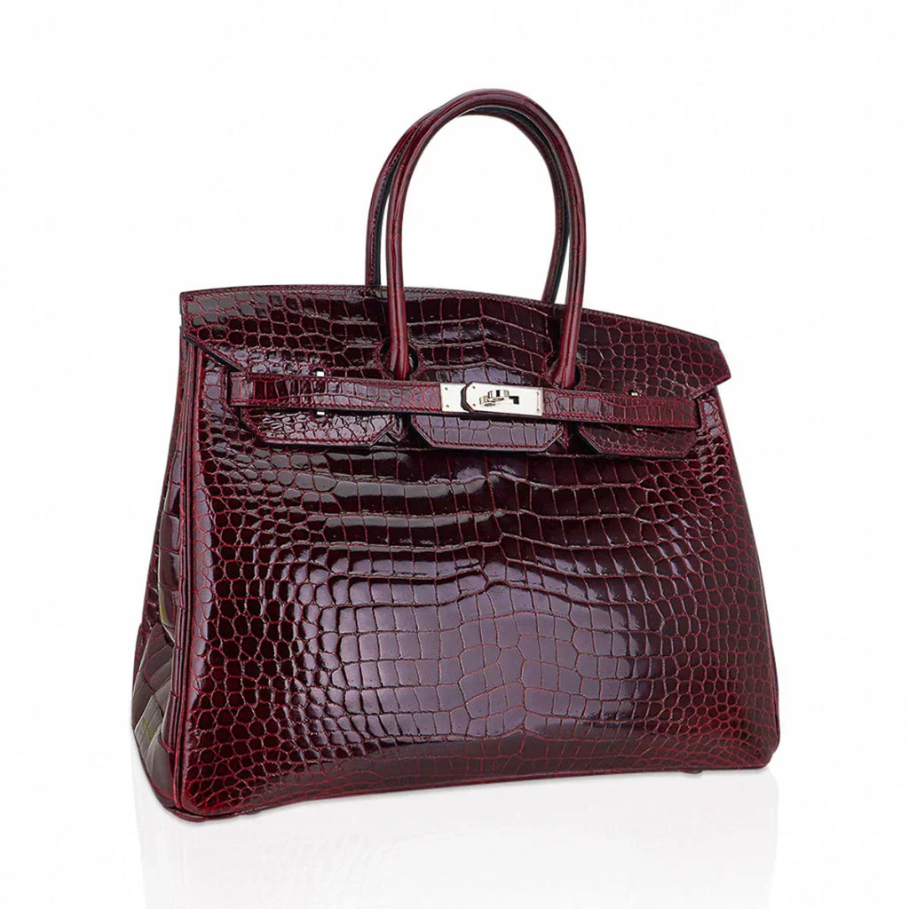 Birkin 35 Bag Bordeaux Porosus Crocodile with Palladium Hardware