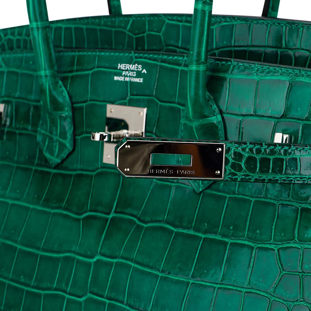Birkin 35 Bag Emerald Porosus Crocodile with Palladium Hardware
