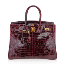 Load image into Gallery viewer, Birkin 35 Bag Bordeaux Porosus Crocodile with Gold Hardware