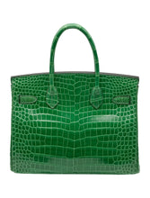 Load image into Gallery viewer, Birkin Emerald Shiny Niloticus Crocodile Gold Hardware