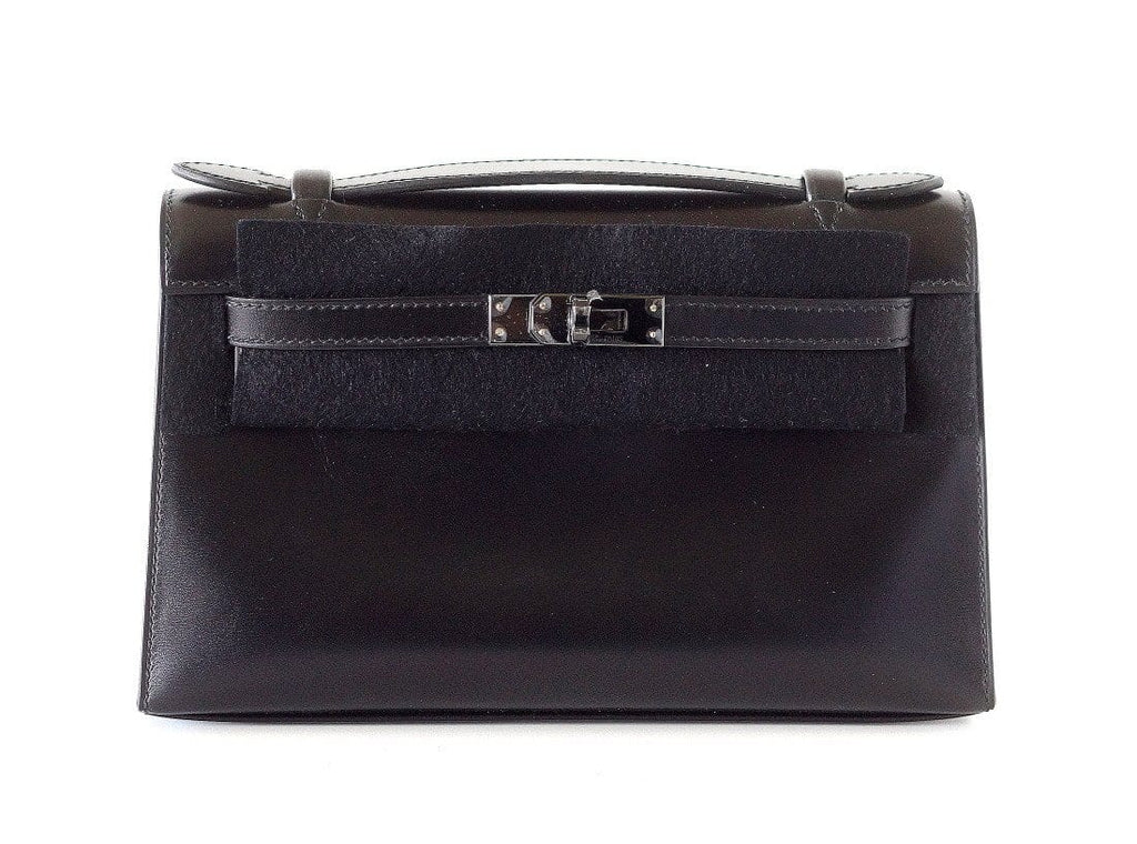 Kelly Pochette Clutch Bag Limited Edition So Black Box Leather Very Rare