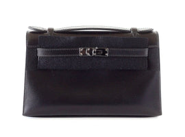 Kelly Pochette Clutch Bag Limited Edition So Black Box Leather Very Rare