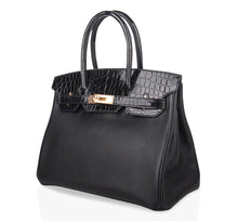 Load image into Gallery viewer, Birkin 30 Touch Bag Black Crocodile / Black Leather Rose Gold Hardware