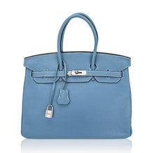 Load image into Gallery viewer, Birkin 35 Bag Blue Jean Togo Leather with Palladium Hardware