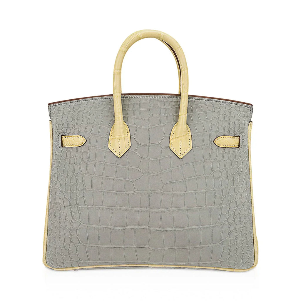 Special Order HSS Birkin 25 Bag Gris Perle & Vanille Matte Alligator with Rose Gold Hardware