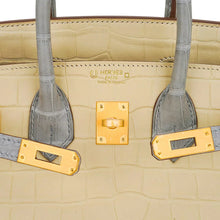 Load image into Gallery viewer, Special Order HSS Birkin 25 Bag in Matte Alligator Vanille and Gris Pearl Alligator with Brushed Gold Hardware