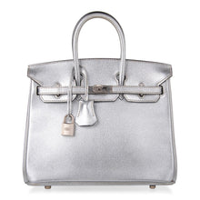 Load image into Gallery viewer, Birkin 25 Bag Metallic Silver Chevre with Brushed Palladium Hardware