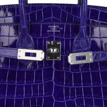 Load image into Gallery viewer, Birkin 25 Bag Blue Electric Crocodile Vivid Jewel Palladium Hardware