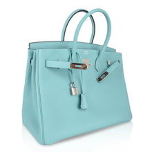 Load image into Gallery viewer, Birkin 35 Bag Fresh Blue Atoll Togo Palladium Hardware