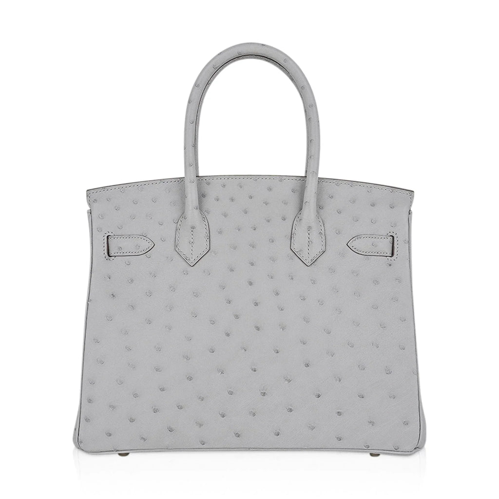 Birkin 30 Bag Gris Perle Ostrich with Gold Hardware