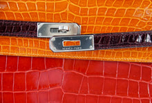 Load image into Gallery viewer, Kelly 35 Bag Tri Color Horseshoe Porosus Crocodile Palladium