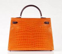 Load image into Gallery viewer, Kelly 35 Bag Tri Color Horseshoe Porosus Crocodile Palladium