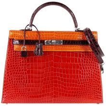 Load image into Gallery viewer, Kelly 35 Bag Tri Color Horseshoe Porosus Crocodile Palladium