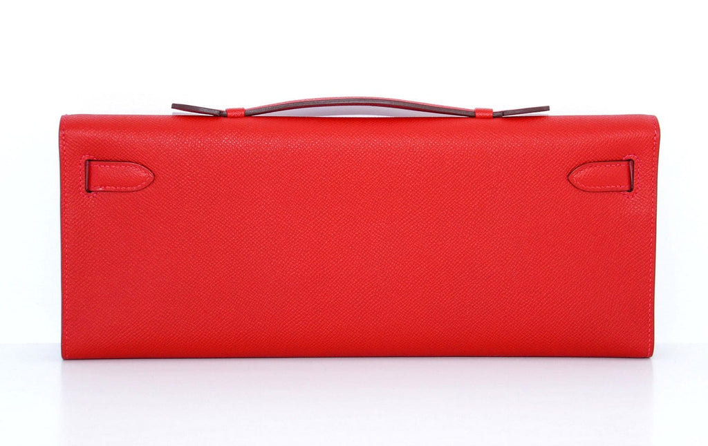 Kelly Cut Bag Clutch Rouge Casaque Epsom Palladium