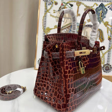 Load image into Gallery viewer, Birkin Bordeaux Shiny Porosus Crocodile Gold Hardware
